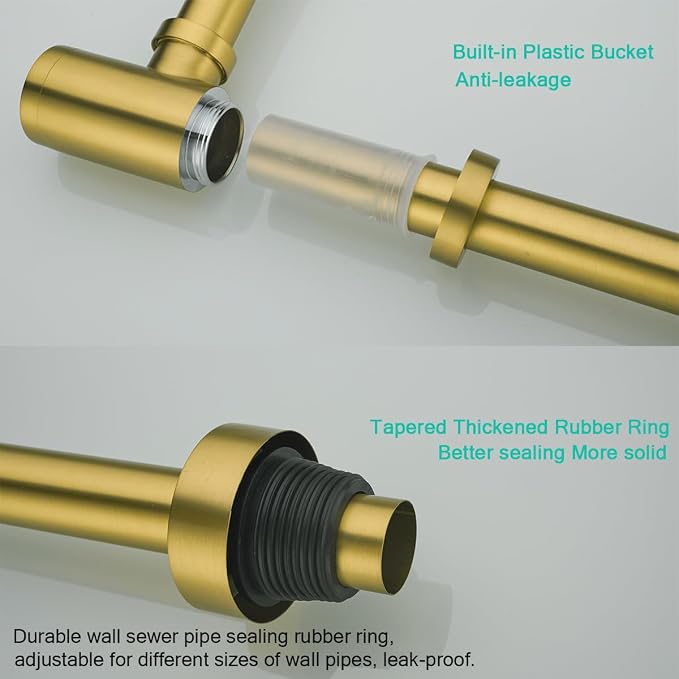 Brass Round Bottle P-Trap 1 1/4, Adjustable Basin Sink Waste Drain Trap Kit - Image 5