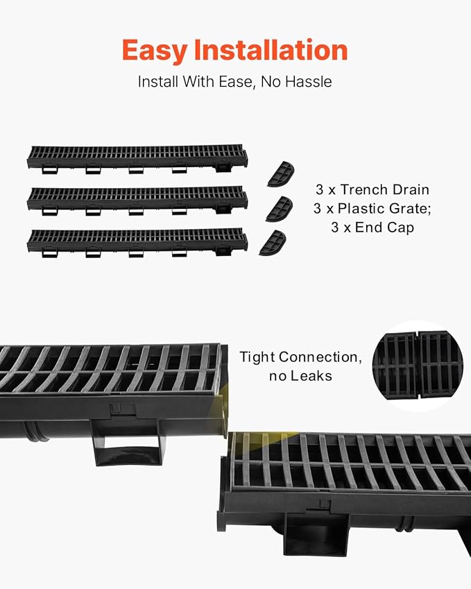 VEVOR Trench Drain System 3 Pack, Channel Drain - Image 3