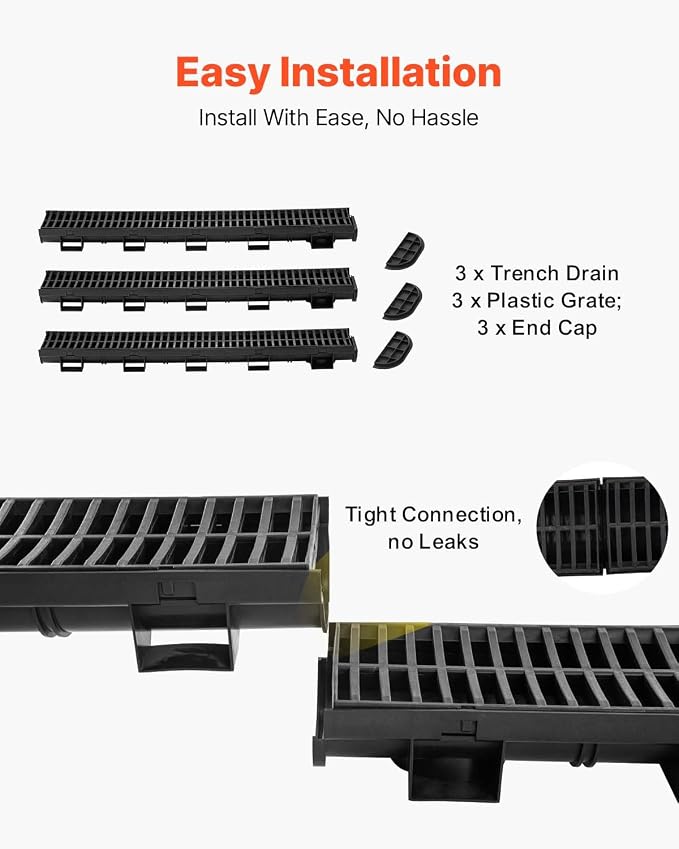 VEVOR Trench Drain System 5 Pack, Channel Drain - Image 3