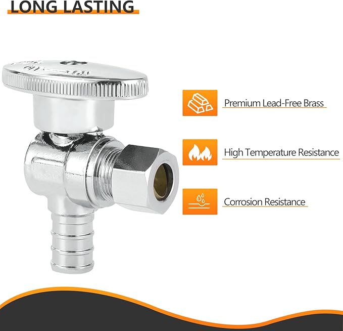 10PC HeSun 1/2" PEX-B Crimp x 3/8" OD Compression Angle Stop Valve | 1/4 Turn - Image 4