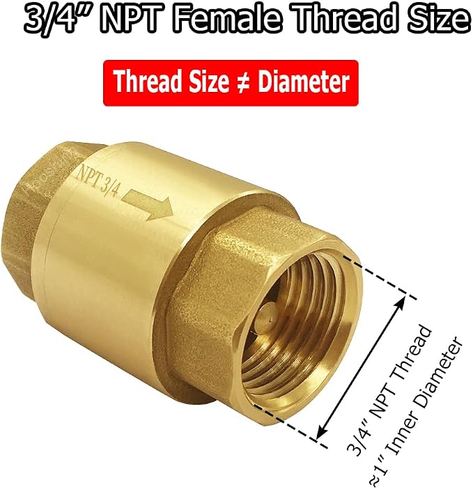 Hooshing 2PCS Spring Check Valve 3/4" NPT Female Thread Backflow Preventer | - Image 2