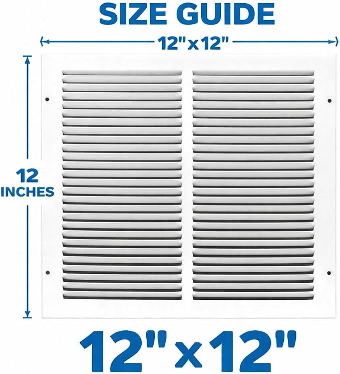 12 x 12 Inch Return Air Vent Cover, Solid Steel HVAC Grille - Image 3