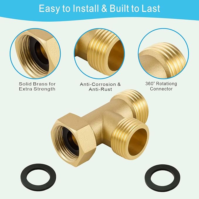 1/2" Brass Tee, Brass 3-Way Shower Diverter Valve | 1/2" Male x 1/2" Male x - Image 3
