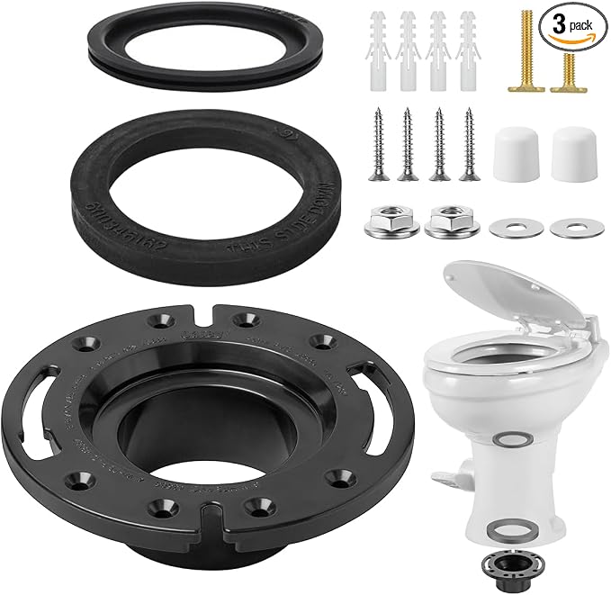 RV Toilet Seal and 3 Inch Socket RV Toilet Flange Kit, Fit by BREADEEP