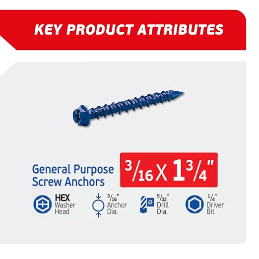 3/16 x 1-3/4" Hex Head Blue Concrete Screw Anchors - Image 2