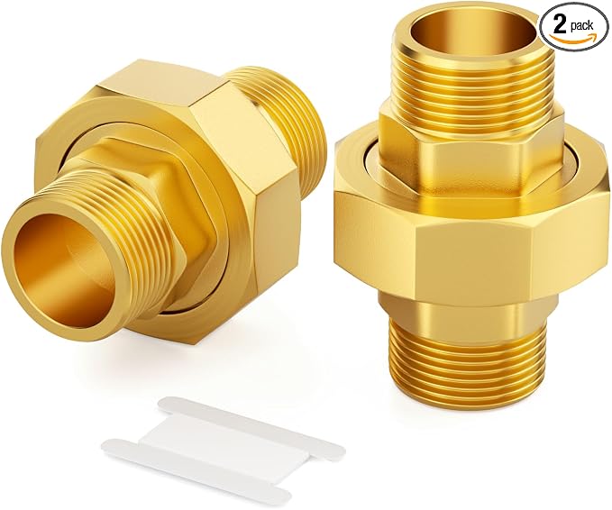GASHER 2PCS 1" MNPT Brass Union Pipe Fitting | 1 Inch Male x 1 Inch Male Thread by GASHER