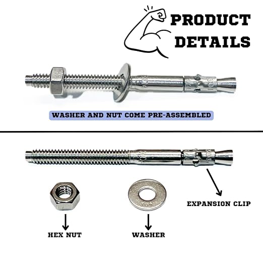 Mighty Fasteners Wedge Anchors – Heavy-Duty 304 Stainless Steel Expansion Bolts - Image 4
