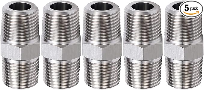 1/4" Male to 1/4" Male NPT Hex Nipple 304 Stainless Steel Threaded Pipe Fittings by JoyTube
