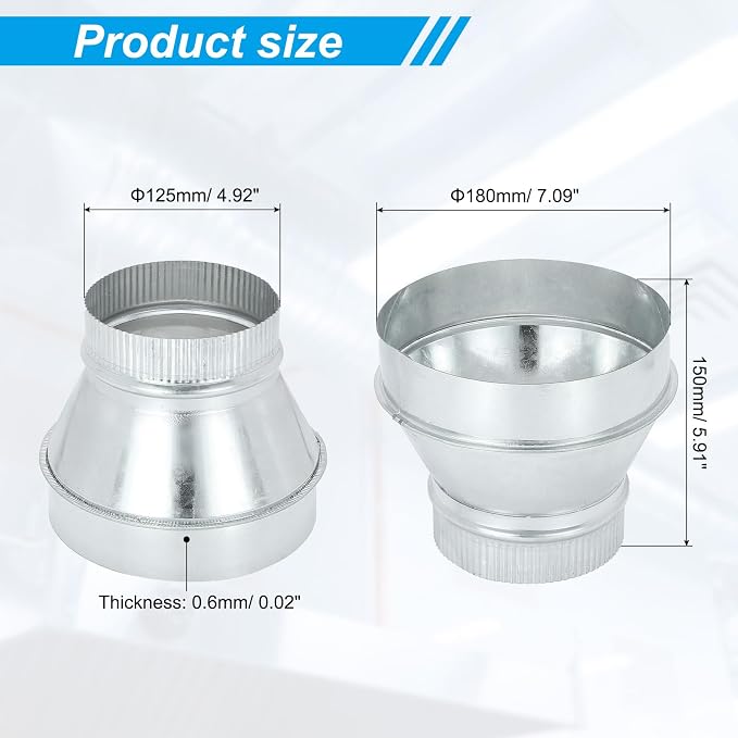 PATIKIL 7 Inch to 5 Inch Duct Reducer, Galvanized Steel Round Air Duct Reducer - Image 2