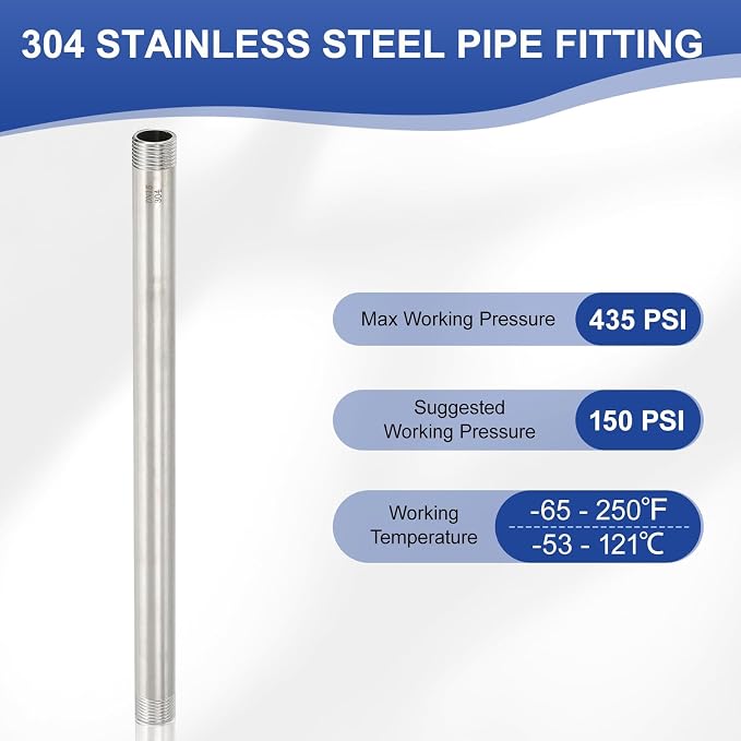 PATIKIL 304 Stainless Steel Pipe Fitting, 2 Pack 1/2" BSP Male x 1/2" BSP Male - Image 3