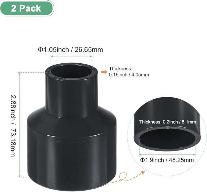M METERXITY 2-Pack UPVC Reducer Pipe Fitting, 1-1/2"x3/4" Reducing Coupling - Image 3