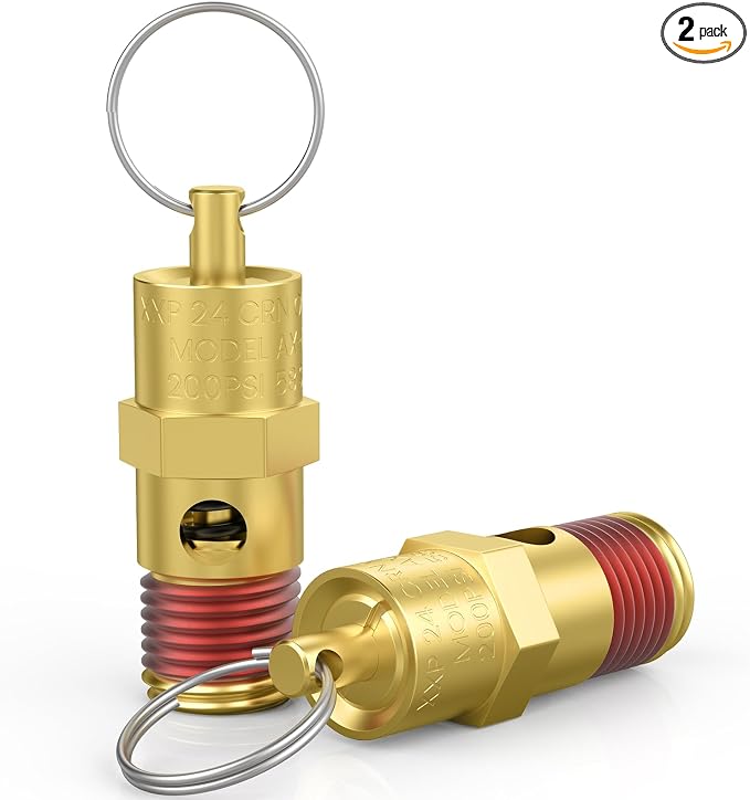 2 Pcs 1/4" NPT 200 PSI Air Compressor Pressure Relief Valve, Brass Safety Valve by HONSNKS