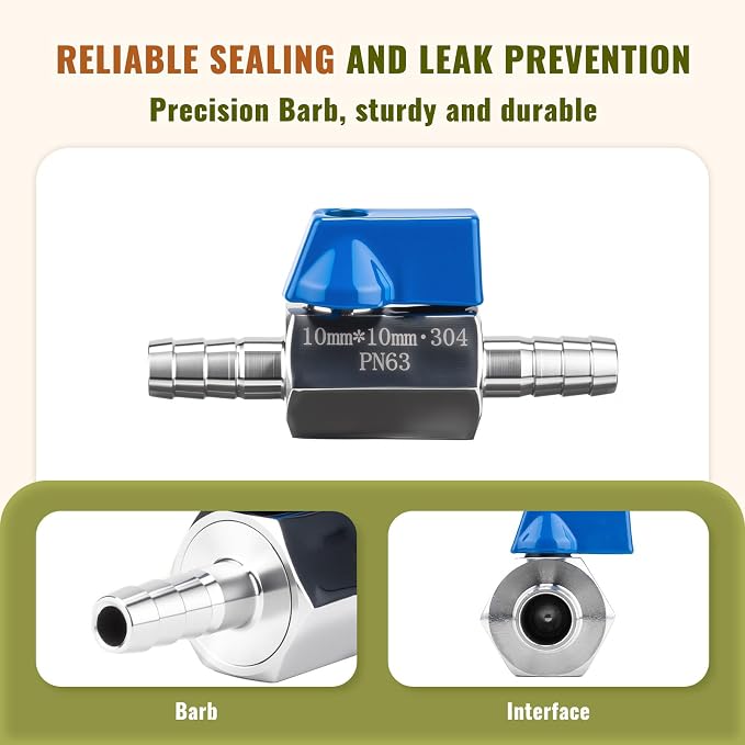 2Pack 3/4" Hose ID Barb Mini Ball Valve, Stainless Steel Small Shut Off Valve - Image 3