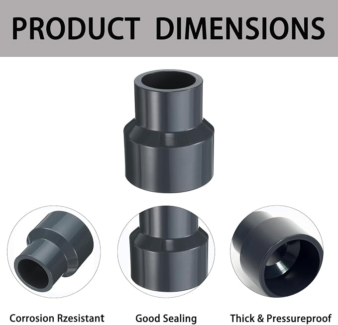 1-1/2 x 1 Inch SCH80 PVC Reducing Coupling, Increaser/Reducer Connector Pipe - Image 8