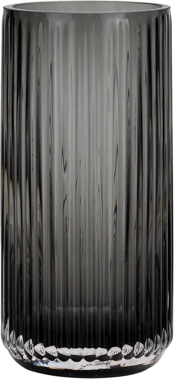 Flower Vase 7.5 inch Grey Thickened Hand Blow Glass Vase Round Vintage Striped by TIMEFOTO