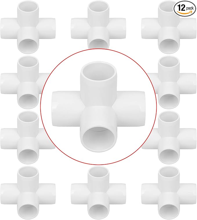 12Pack 1IN 4-Way PVC Pipe Fittings SCH40 Furniture Grade PVC Elbow Corner Side by Lswteiz
