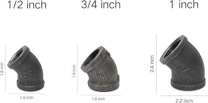 3/4" 45-degree elbow, Home TZH 20 Pack Female Threaded 45-degree Malleable Cast - Image 3