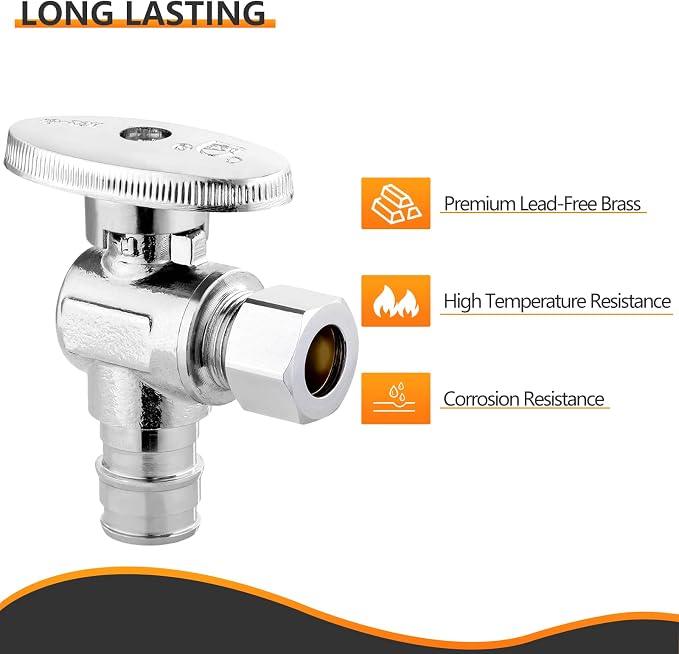 10PC HeSun 1/2" PEX-A Expansion x 3/8" OD Compression Angle Stop Valve | PEX-A - Image 4