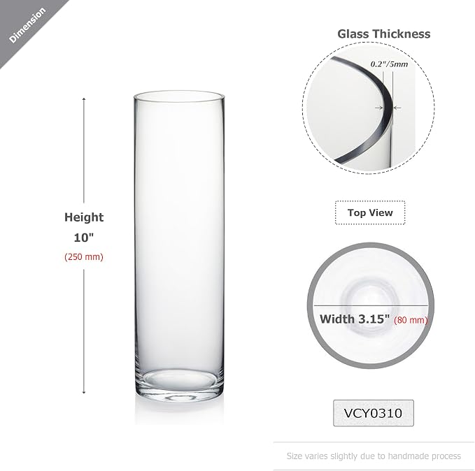 WGVI Quality Thick Weighted Clear Cylinder Glass Vases, Flower Bud Vase Skinny - Image 2