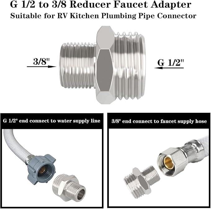 G 1/2 male x 3/8 Male Compression Reducer Faucet Adapter 4PCS | Nickel Plated - Image 4