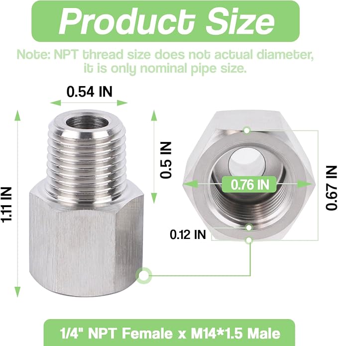 Stainless Steel 304 1/4" NPT Female x M14*1.5 Male Pipe Adapter 1pc - Image 5