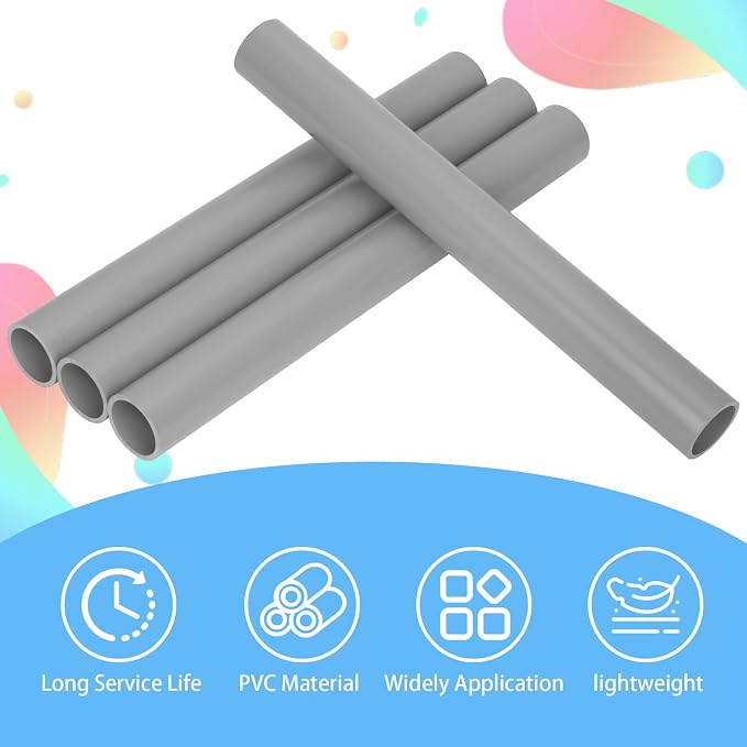 4Pcs 1-1/2 Inch Grey Electrical Conduit PVC Pipe 17" Long Sch40 PVC Rigid Tube - Image 4