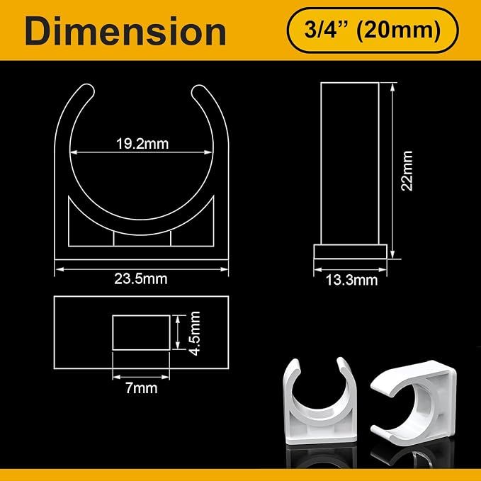 100PCS 20mm PVC Pipe Clamps, U-Shaped Pipe Clips - Image 3