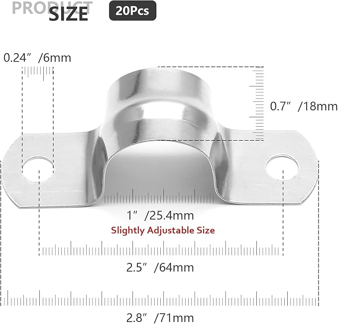 20Pcs 1 Inch Stainless Steel Conduit Clamps | Two Hole Strap, U Bracket Rigid - Image 4