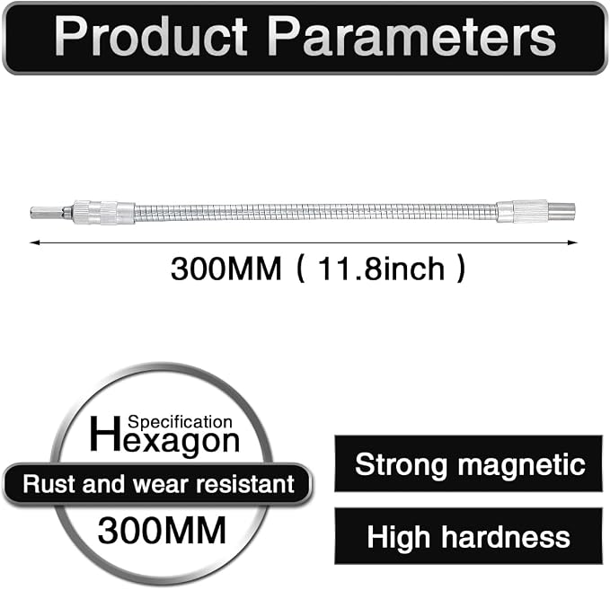 1 Pc Mixed Drive Flexible Socket Extension Bar Adapter -300mm, 6.35mm Alloy - Image 3
