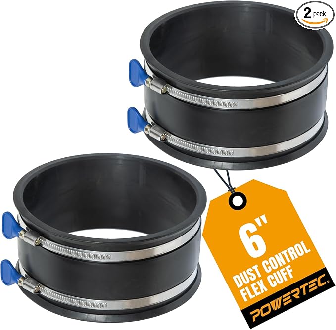 POWERTEC 70281-P2V 6 Inch Dust Control Flex Cuff w/Adjustable Key Hose Clamps by POWERTEC