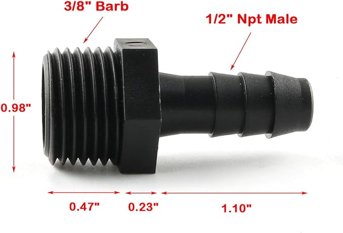 E-Outstanding 5PCS 3/8 inch to 1/2 inch NPT Male Black Plastic Hose Barb Pipe - Image 5