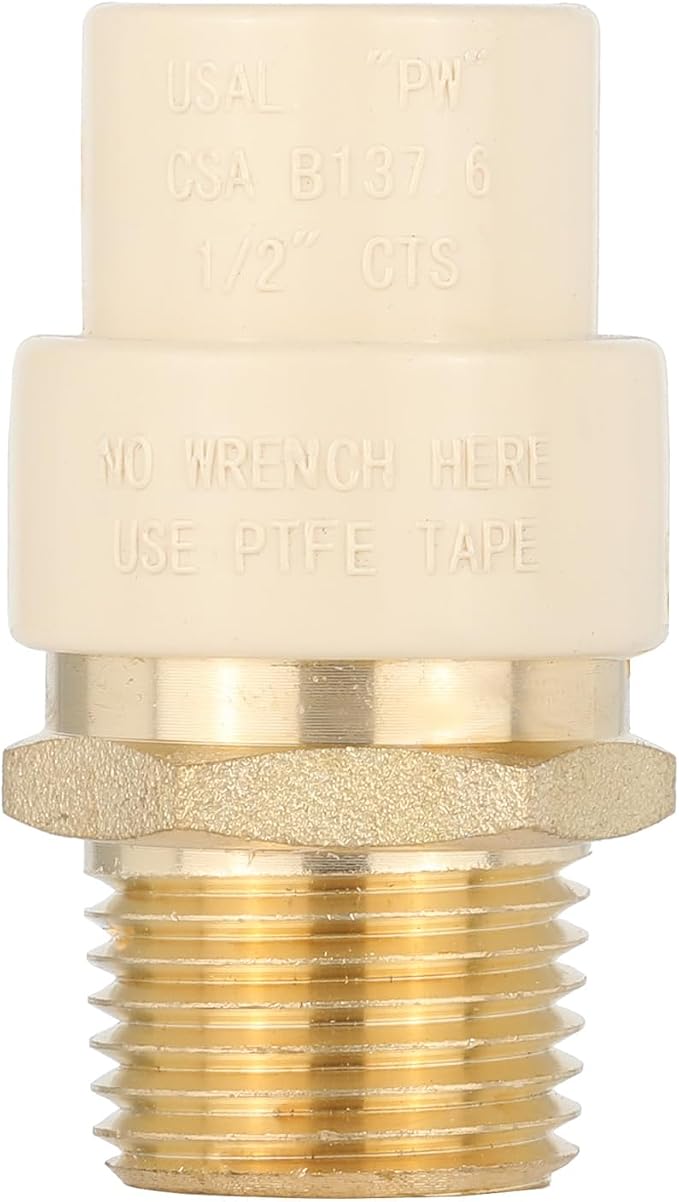 EFIELD 1/2"CPVC X 1/2"Male Thread NPT Transition Coupling, Brass Adapter Pipe - Image 2