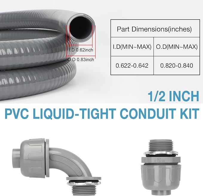 1/2 Inch 10 ft Liquid Tight Conduit Kit, Flexible Electrical Conduit Kit | - Image 2