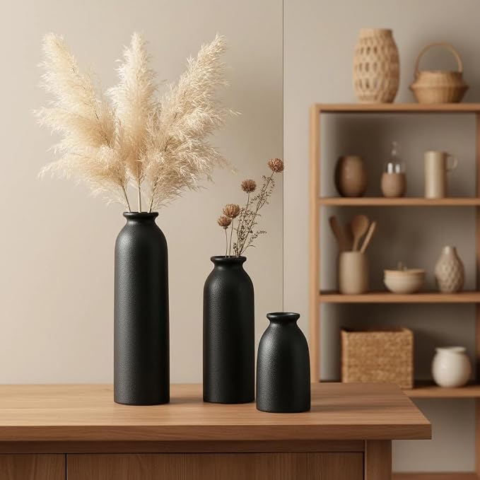 CEMABT Black Ceramic vase Set-3 Flower vases - Image 5