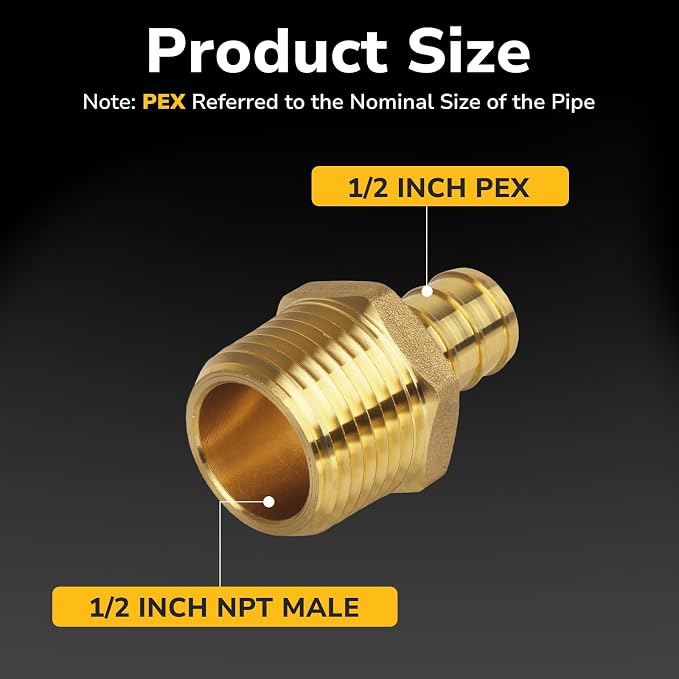 12 Pack Pex Fittings, 1/2" Male NPT to 1/2" Pex Male Adapter, Heavy-Duty Brass - Image 2