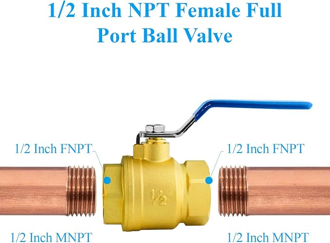 WiseWater 1/2" NPT Full Port Brass Ball Valve, UPC Certified, 600 WOG, Plumbing - Image 4