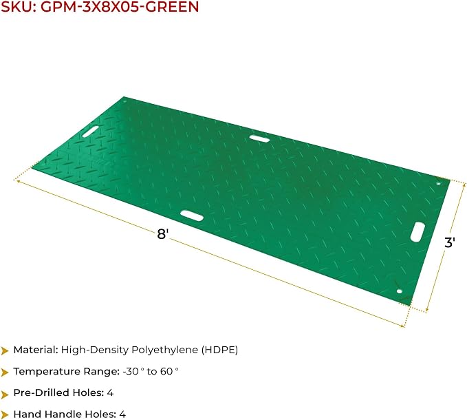 10 Pk 3' x 8' - 1/2" Thick Heavy Duty Green Ground Protection Mats - Easily - Image 8