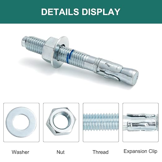 5/8" x 6" Concrete Anchors 5/8 inch Wedge Anchors Bolts Zinc Plated - Image 3