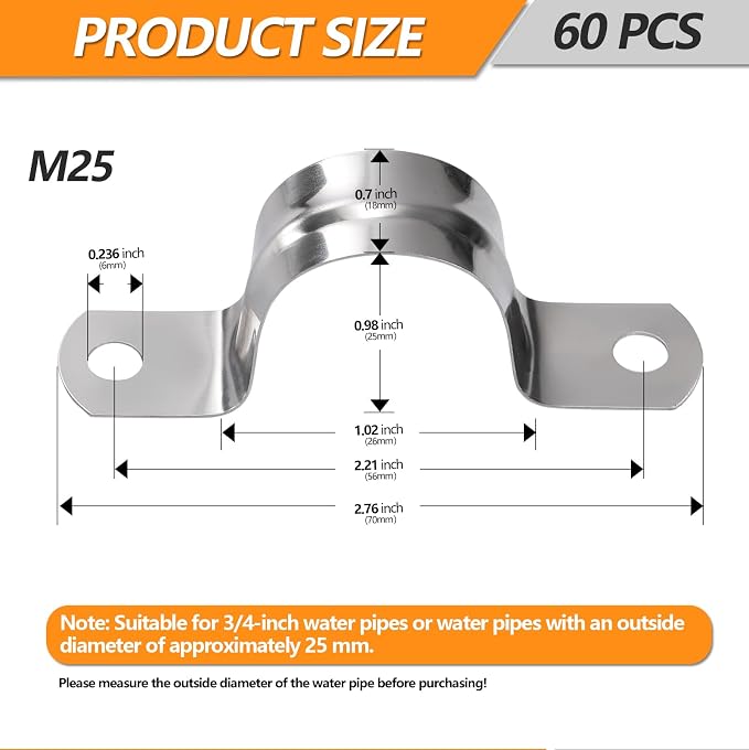 60Pcs M25 1 Inch Stainless Steel Rigid Pipe Strap | Conduit Clamps, Heavy Duty - Image 4