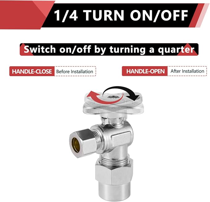 50PCS EFIELD Angle Stop Valve 1/2" Nominal Compression x 3/8" OD | 1/4 Turn - Image 3