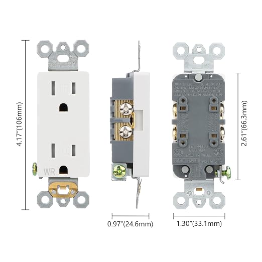 Wengart 15A Decorator Outlet, 15 Amp 125V Duplex Receptacle, Weather Resistant - Image 7