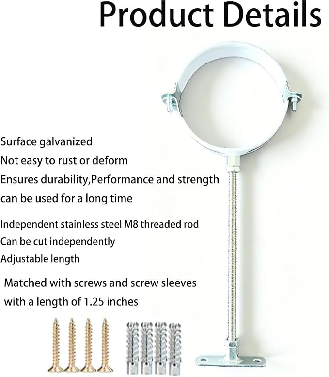 4 Sets 3-Inch White Adjustable Pipe Hanger Strap, Heavy Duty Galvanized Iron - Image 3