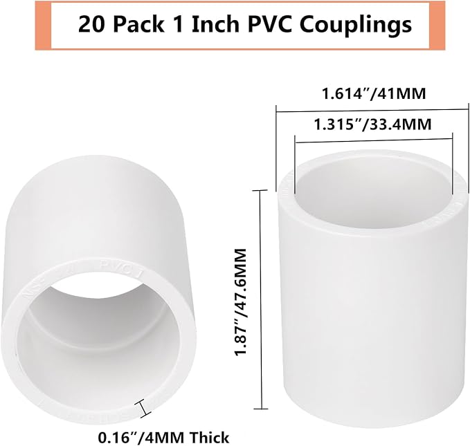 20 Pack 1" PVC Couplings Adapter Pipe Fittings, Furniture Build Grade SCH40 1 - Image 2