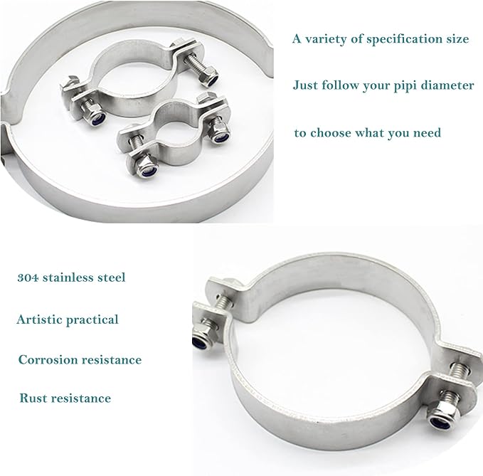 AKIHISA 2 PCS 60-63mm Range Heavy Duty Rigid Handleless Flat Pipe Bracket Clamp - Image 6