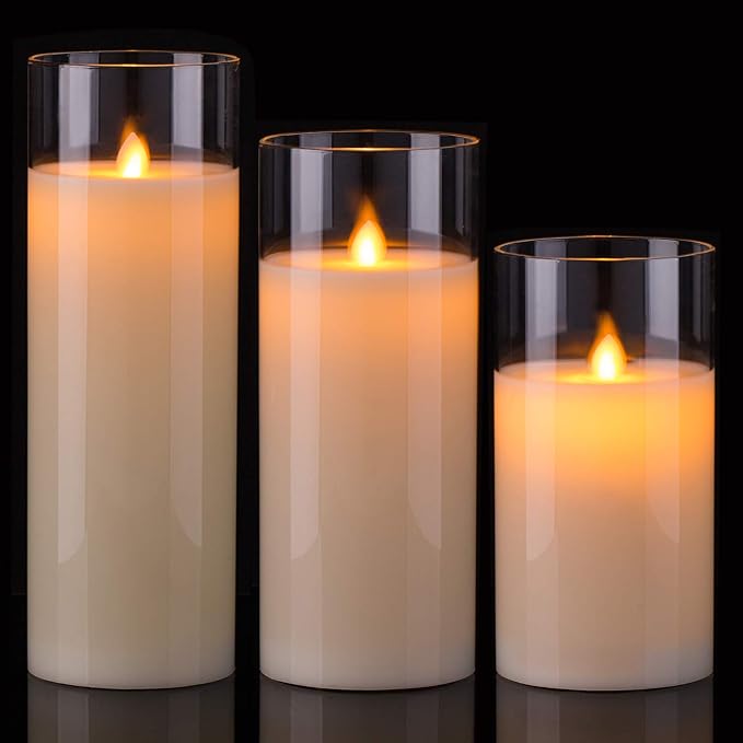 AKU TONPA Pack of 3 Flameless Candles Battery Operated Real Wax Glass - Image 2