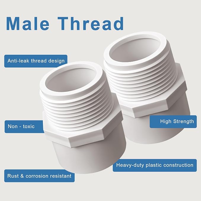 1/2 Inch Male Thread PVC Fittings White 2-Way PVC Pipe Coupling Adapter - Image 6
