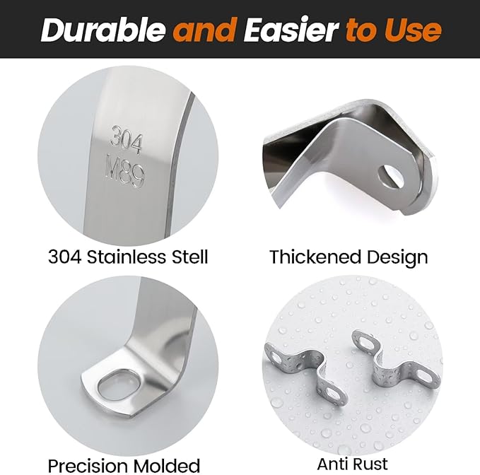 3 PCS 4-1/2 Inch, 304 Stainless Steel Thickened Pipe Clamps, Heavy-Duty Two - Image 3