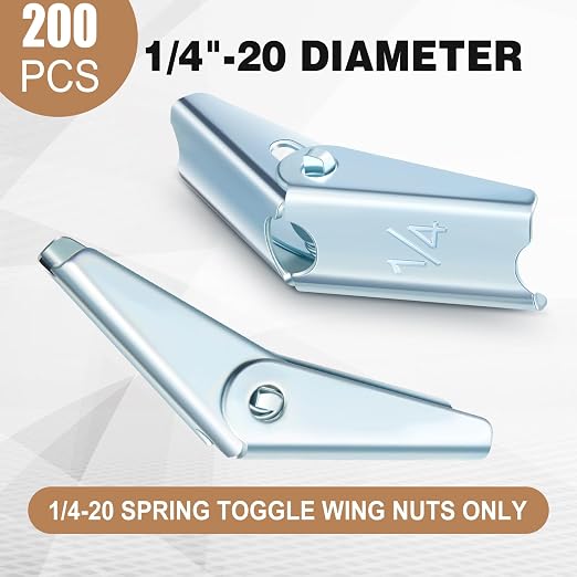 Yaocom 200 Pack 1/4-20 Spring Toggle Wing Nuts Only, Zinc Plated Stainless - Image 2
