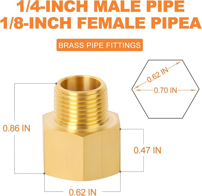 GASHER 2PCS Brass Pipe Fitting, 1/8-Inch Male Pipe x 1/4-Inch Female Pipe - Image 4