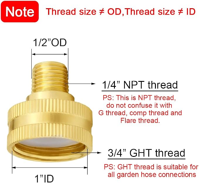 Joywayus 2PCS Brass Swivel Pipe Fitting 3/4" GHT Female x 1/4" NPT Male | - Image 2
